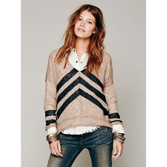 Free People Twelve Rose Oversized Pullover Sweater Women S Chevron Alpaca - Picture 1 of 8